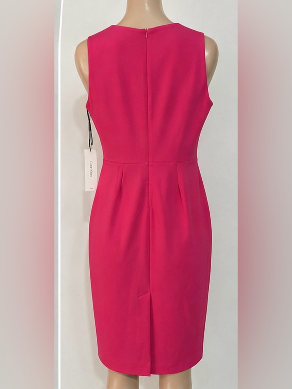 Calvin Klein Hot Pink Midi Sheath Dress with Gold Ring Zip - Picture 2 of 8